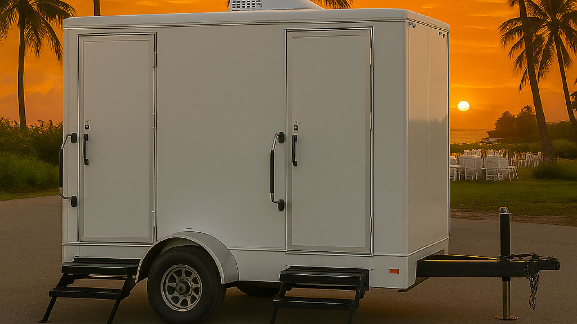 luxury restroom trailer at a wedding in collier county florida