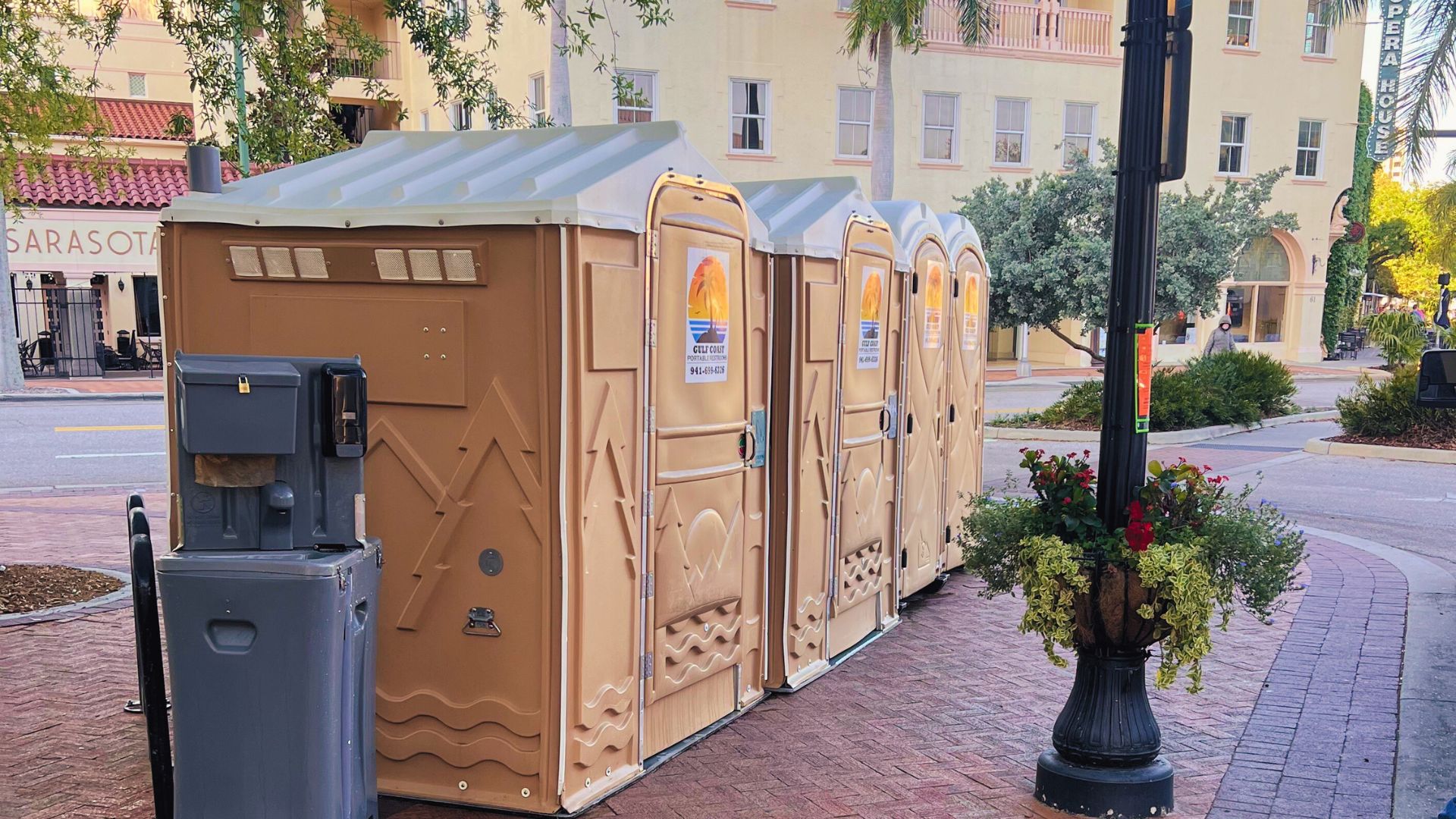 four portable toilets set up at event in collier county florida